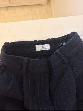 Babaton Navy Pinstripe High-Waist Trousers